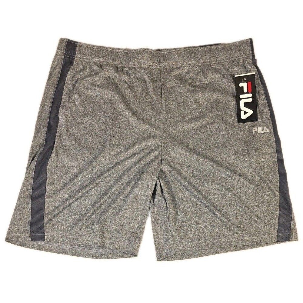 Fila Men's Active Shorts Gray Navy Stripe XXL 2XL Basketball Stretch New Sports